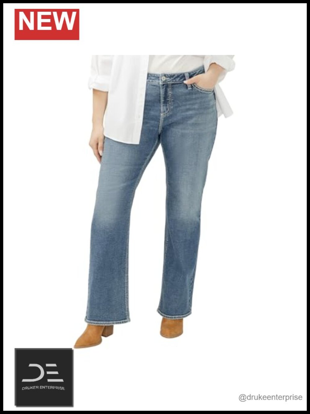 Plus Size Mid Rise Bootcut Jeans, 94% Cotton Stretch Denim with 5-Pocket Styling